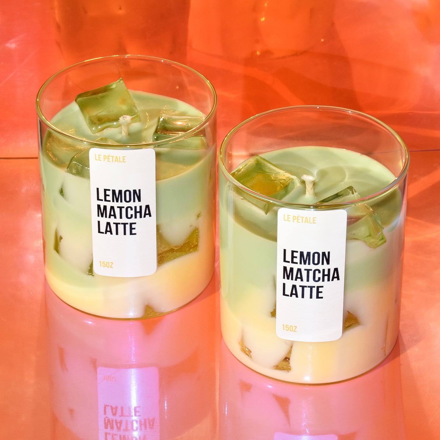Lemon Matcha Latte Candle 15 oz | Iced Lemon Matcha Latte Scented Handmade Candle | Candle with Ice Cube Design | Gift for Her