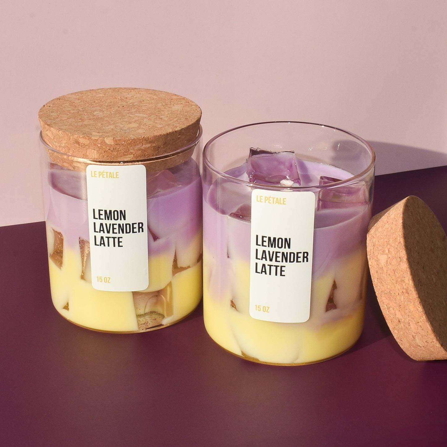 Iced Lemon Lavender Latte Candle 15 oz | Iced Latte Lemon & Lavender Scented Handmade Candle | Candle with Ice Cube Design | Gift for Her