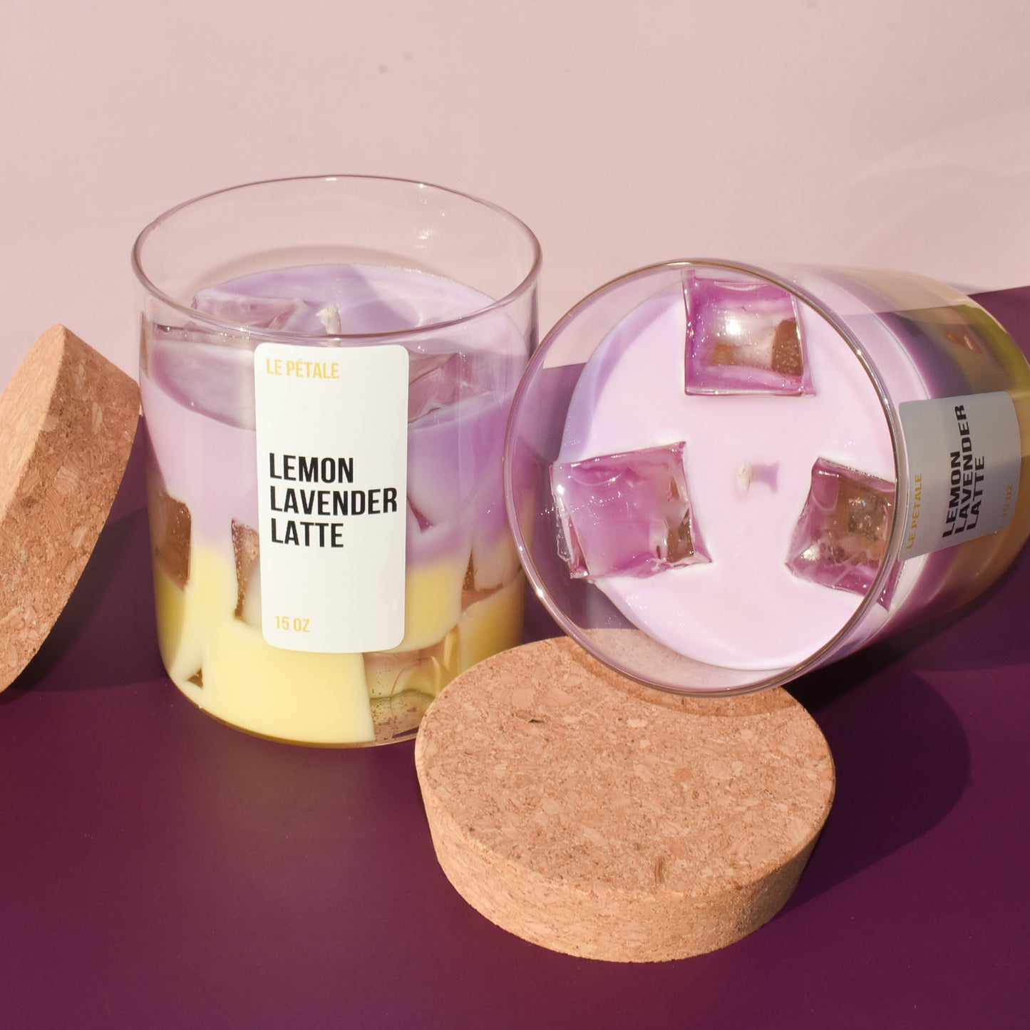 Iced Lemon Lavender Latte Candle 15 oz | Iced Latte Lemon & Lavender Scented Handmade Candle | Candle with Ice Cube Design | Gift for Her