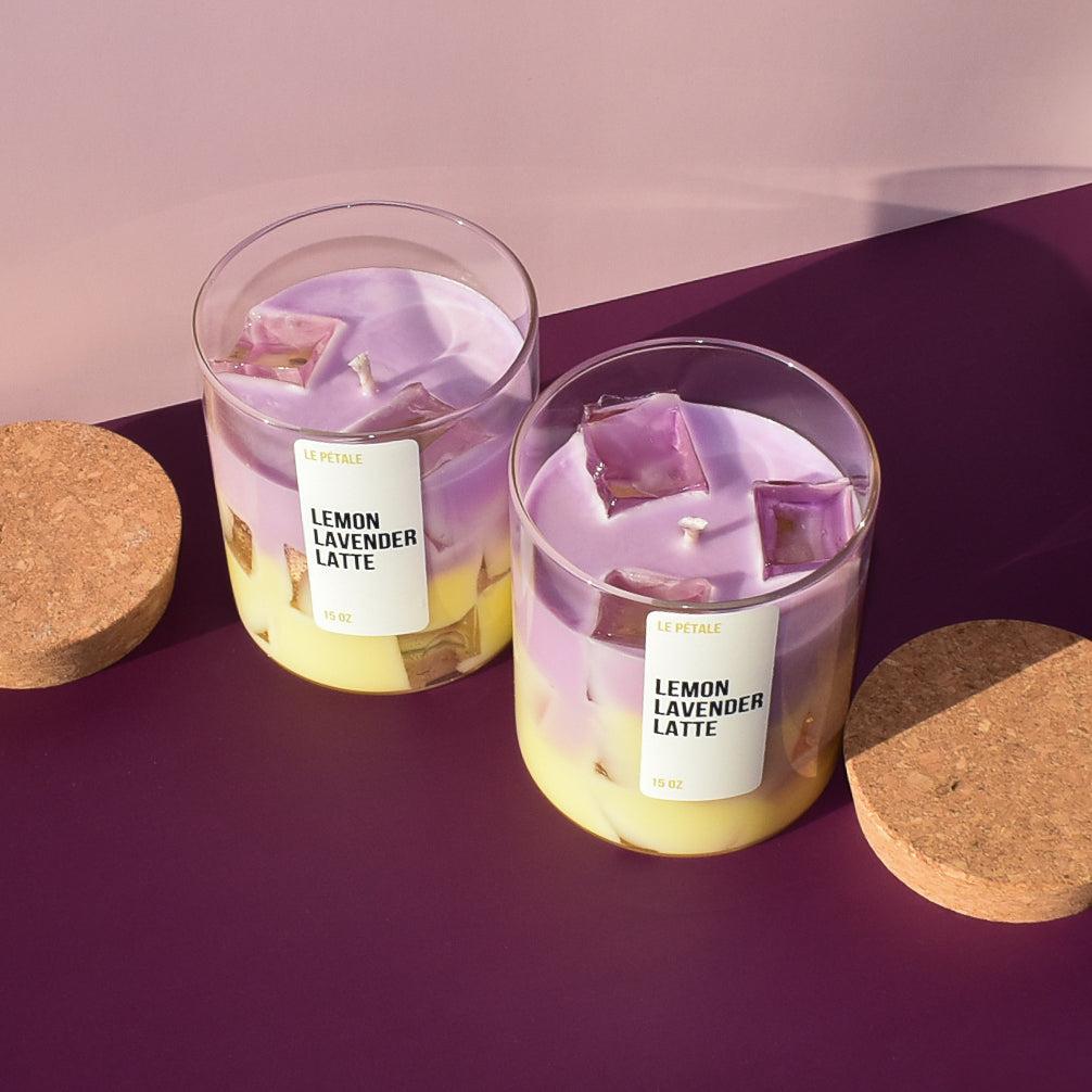 Iced Lemon Lavender Latte Candle 15 oz | Iced Latte Lemon & Lavender Scented Handmade Candle | Candle with Ice Cube Design | Gift for Her