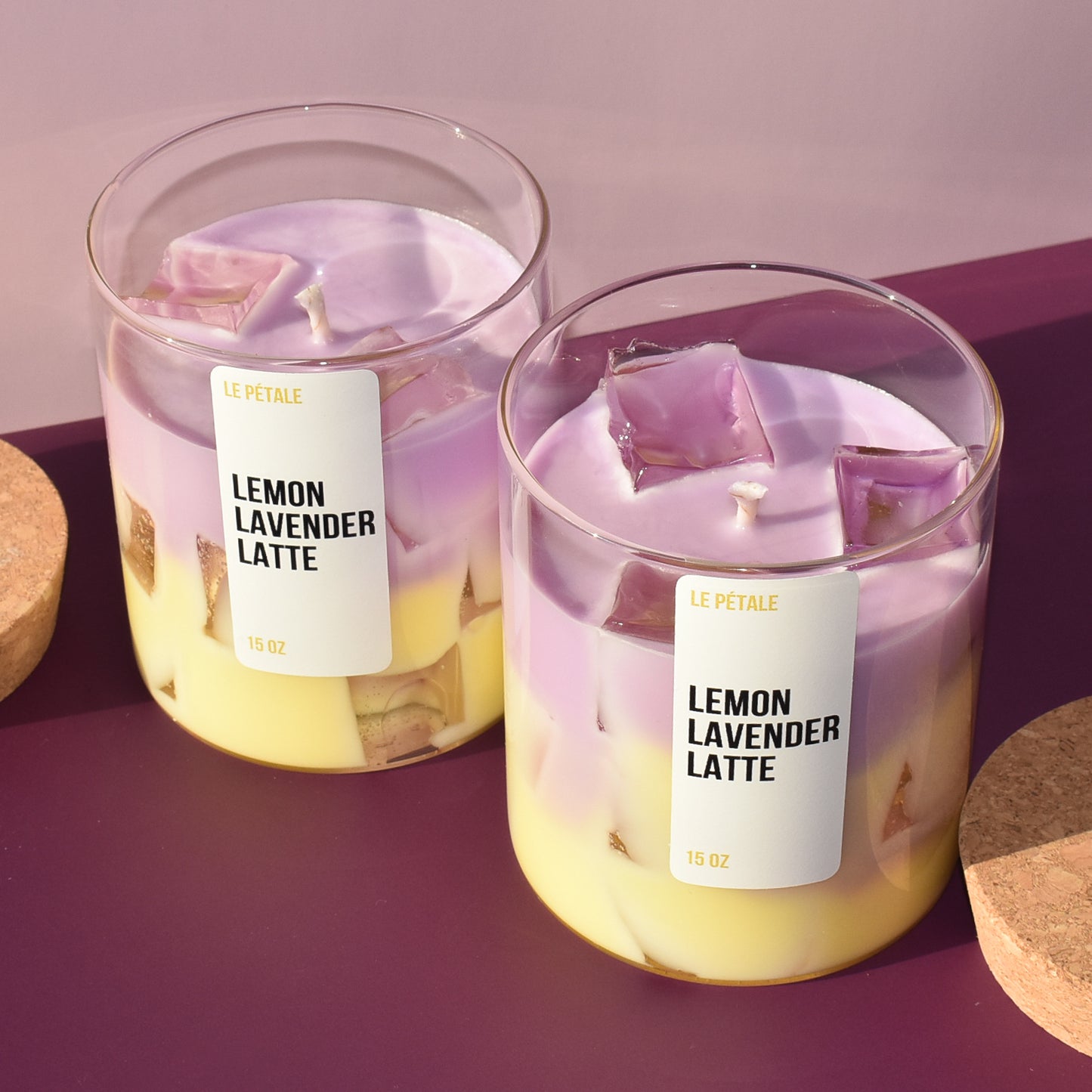 Iced Lemon Lavender Latte Candle 15 oz | Iced Latte Lemon & Lavender Scented Handmade Candle | Candle with Ice Cube Design | Gift for Her
