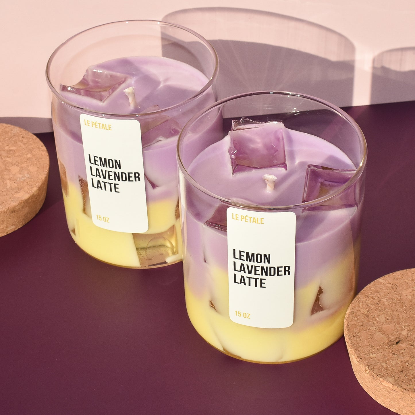 Iced Lemon Lavender Latte Candle 15 oz | Iced Latte Lemon & Lavender Scented Handmade Candle | Candle with Ice Cube Design | Gift for Her