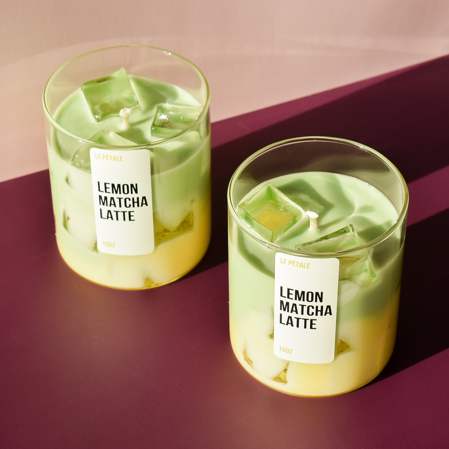 Lemon Matcha Latte Candle 15 oz | Iced Lemon Matcha Latte Scented Handmade Candle | Candle with Ice Cube Design | Gift for Her