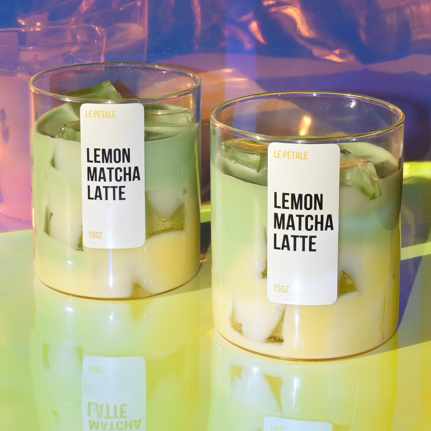 Lemon Matcha Latte Candle 15 oz | Iced Lemon Matcha Latte Scented Handmade Candle | Candle with Ice Cube Design | Gift for Her