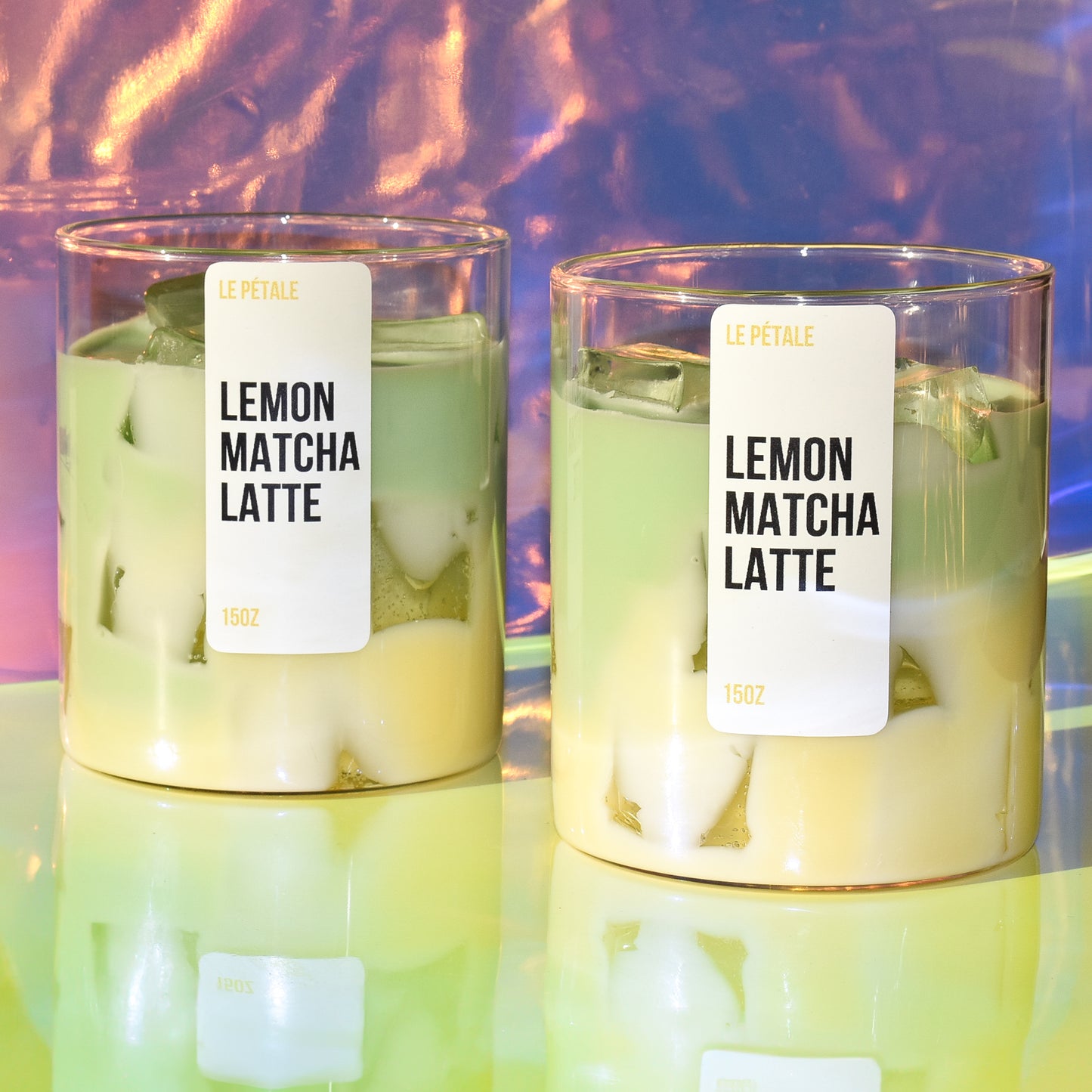 Lemon Matcha Latte Candle 15 oz | Iced Lemon Matcha Latte Scented Handmade Candle | Candle with Ice Cube Design | Gift for Her