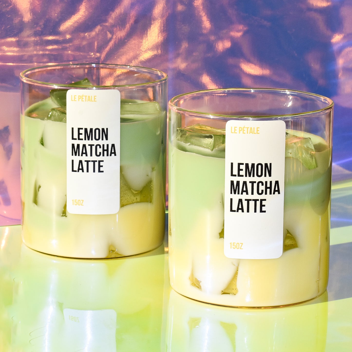 Lemon Matcha Latte Candle 15 oz | Iced Lemon Matcha Latte Scented Handmade Candle | Candle with Ice Cube Design | Gift for Her