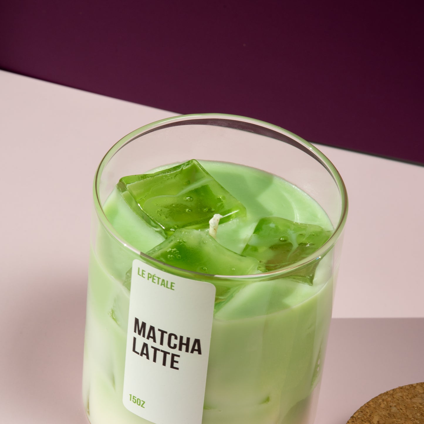 Matcha Latte Candle 15 oz | Iced Matcha Latte Scented Handmade Candle | Matcha Scented Candle with Ice Cube Design | Gift for Her