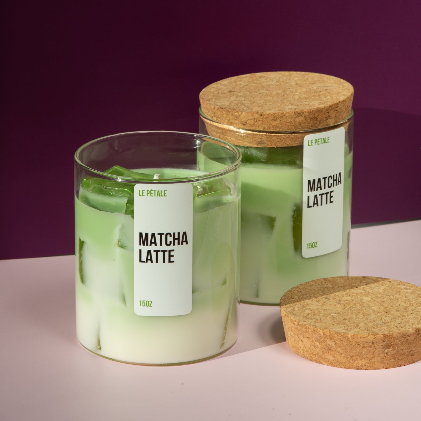 Matcha Latte Candle 15 oz | Iced Matcha Latte Scented Handmade Candle | Matcha Scented Candle with Ice Cube Design | Gift for Her
