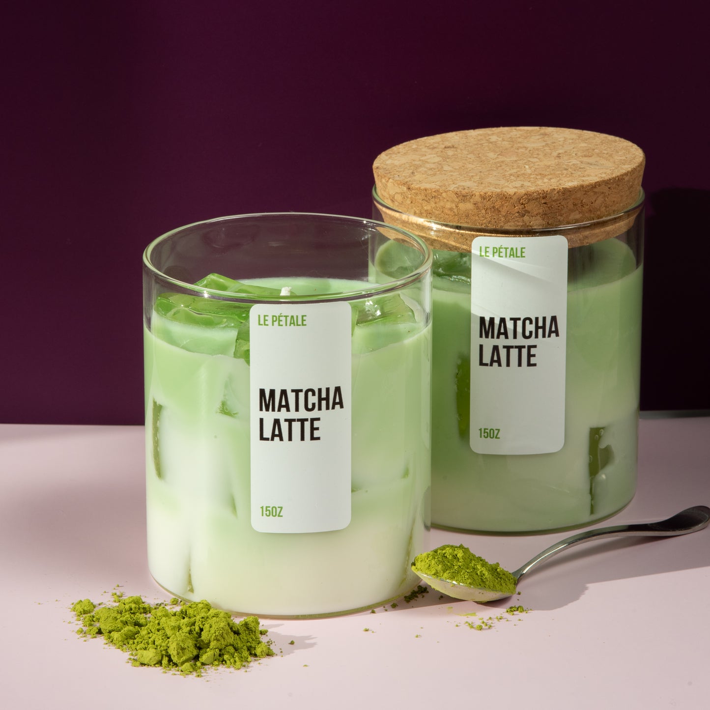 Matcha Latte Candle 15 oz | Iced Matcha Latte Scented Handmade Candle | Matcha Scented Candle with Ice Cube Design | Gift for Her