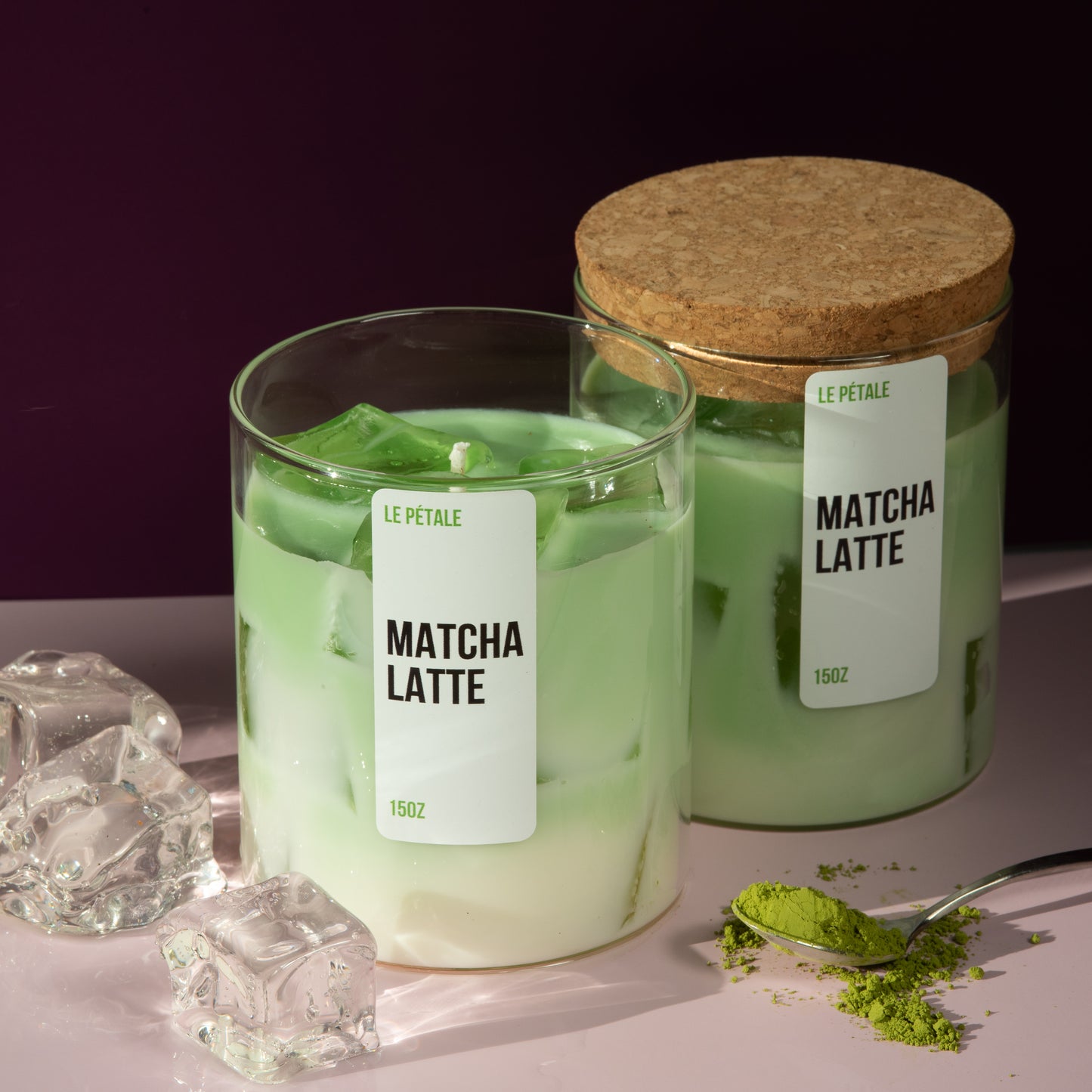 Matcha Latte Candle 15 oz | Iced Matcha Latte Scented Handmade Candle | Matcha Scented Candle with Ice Cube Design | Gift for Her