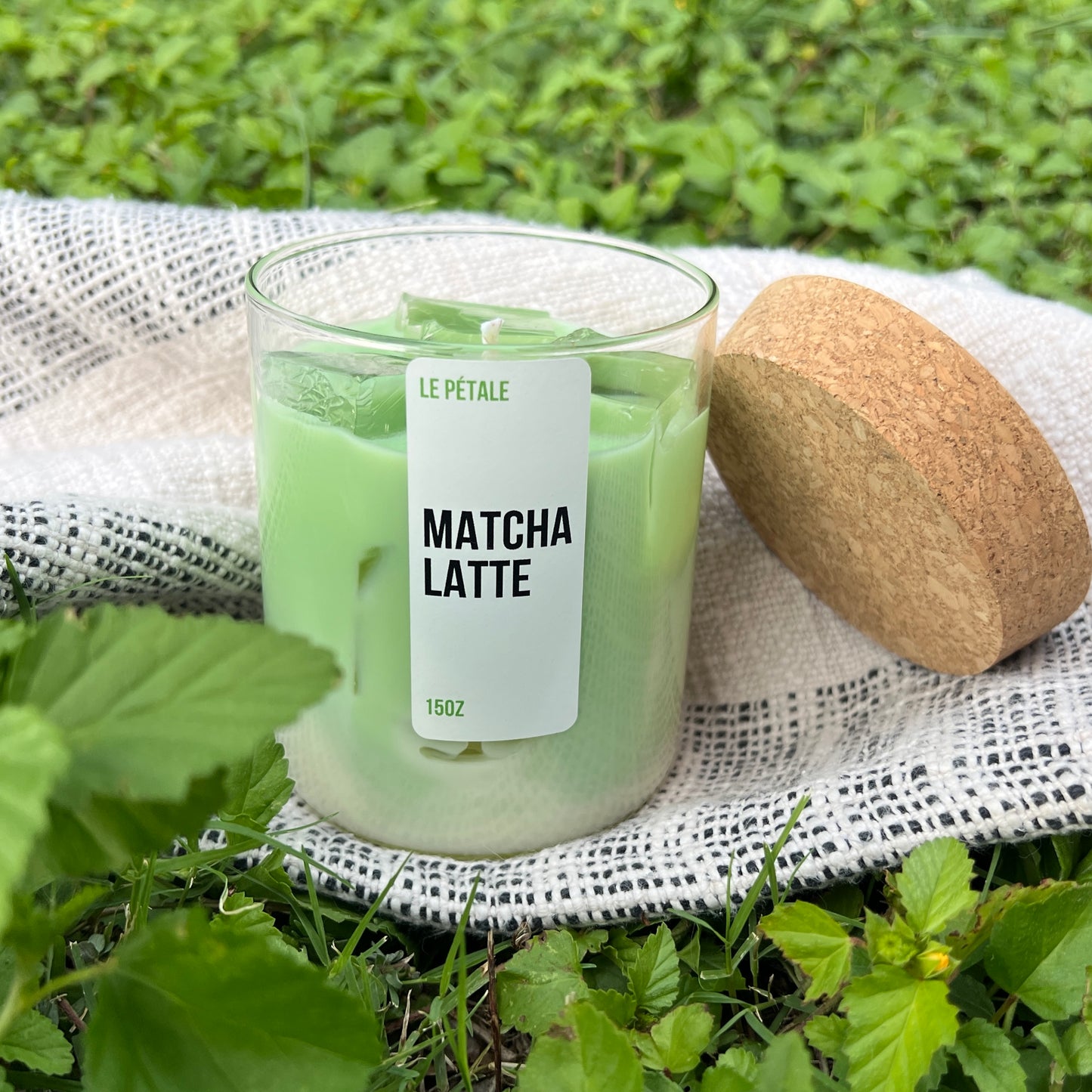 Matcha Latte Candle 15 oz | Iced Matcha Latte Scented Handmade Candle | Matcha Scented Candle with Ice Cube Design | Gift for Her