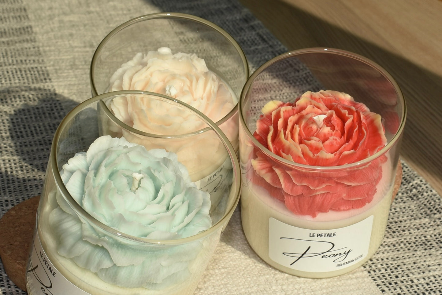 Peony Candle 15 oz | Soy Wax | Scented Soy Wax Candle with Handcrafted Peony Flower Topper | Customizable Scent & Color Options