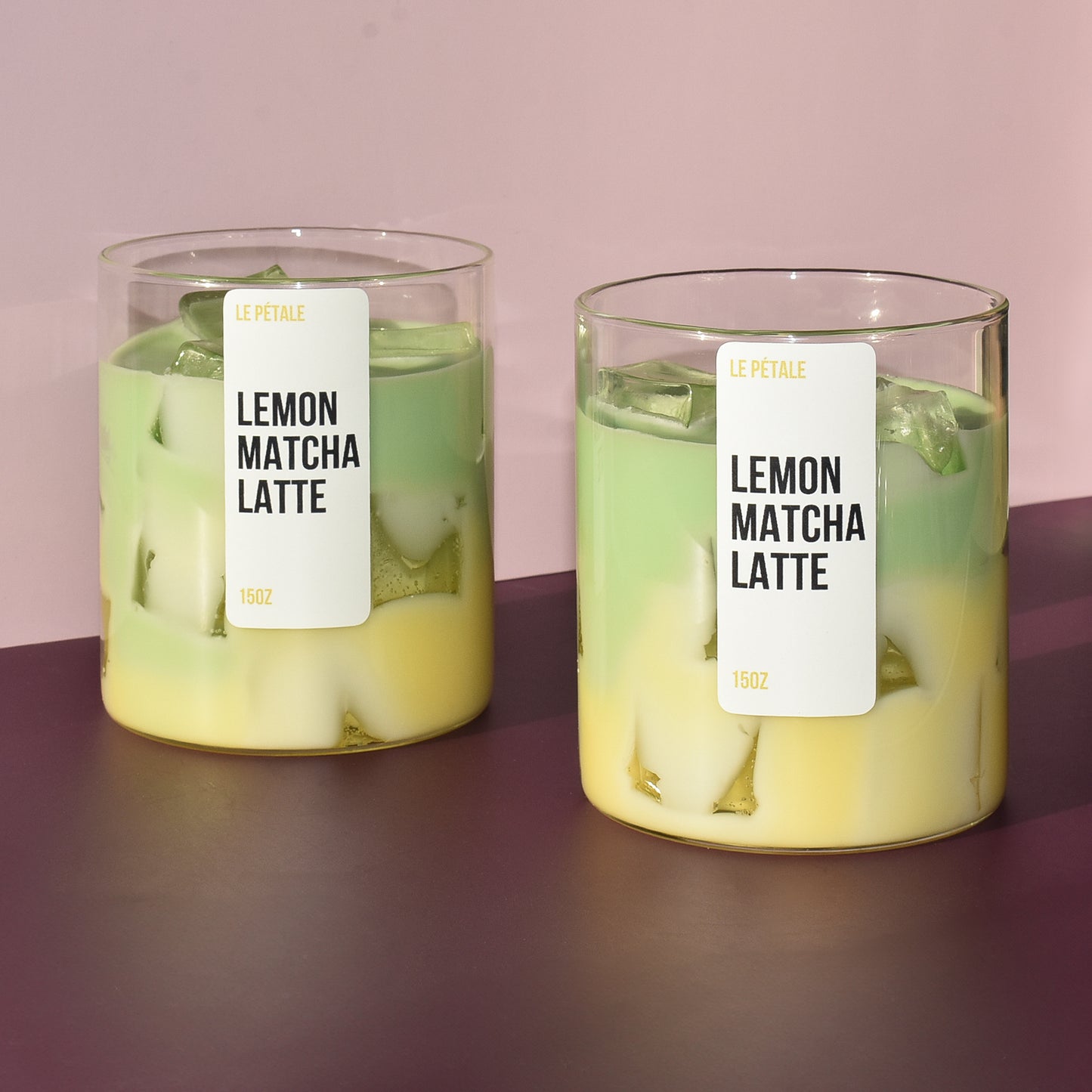 Lemon Matcha Latte Candle 15 oz | Iced Lemon Matcha Latte Scented Handmade Candle | Candle with Ice Cube Design | Gift for Her