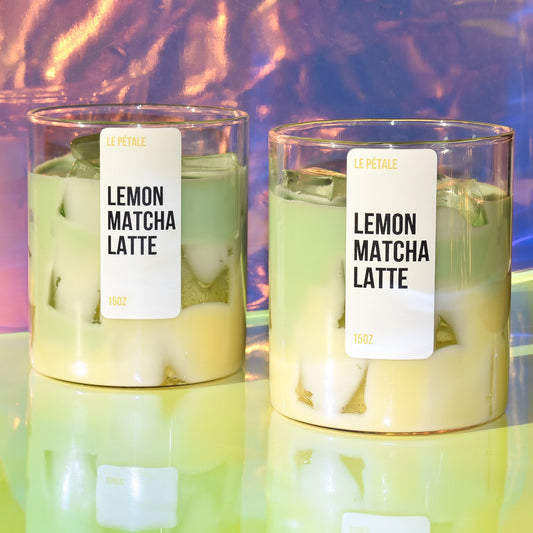 Lemon Matcha Latte Candle 15 oz | Iced Lemon Matcha Latte Scented Handmade Candle | Candle with Ice Cube Design | Gift for Her