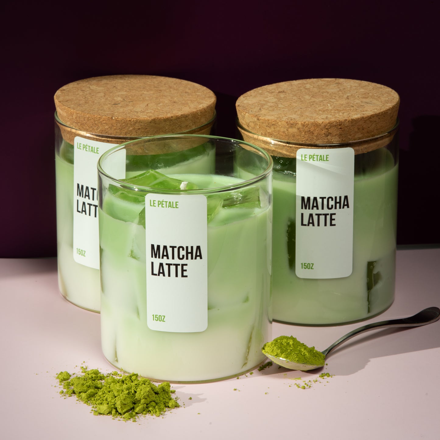 Matcha Latte Candle 15 oz | Iced Matcha Latte Scented Handmade Candle | Matcha Scented Candle with Ice Cube Design | Gift for Her