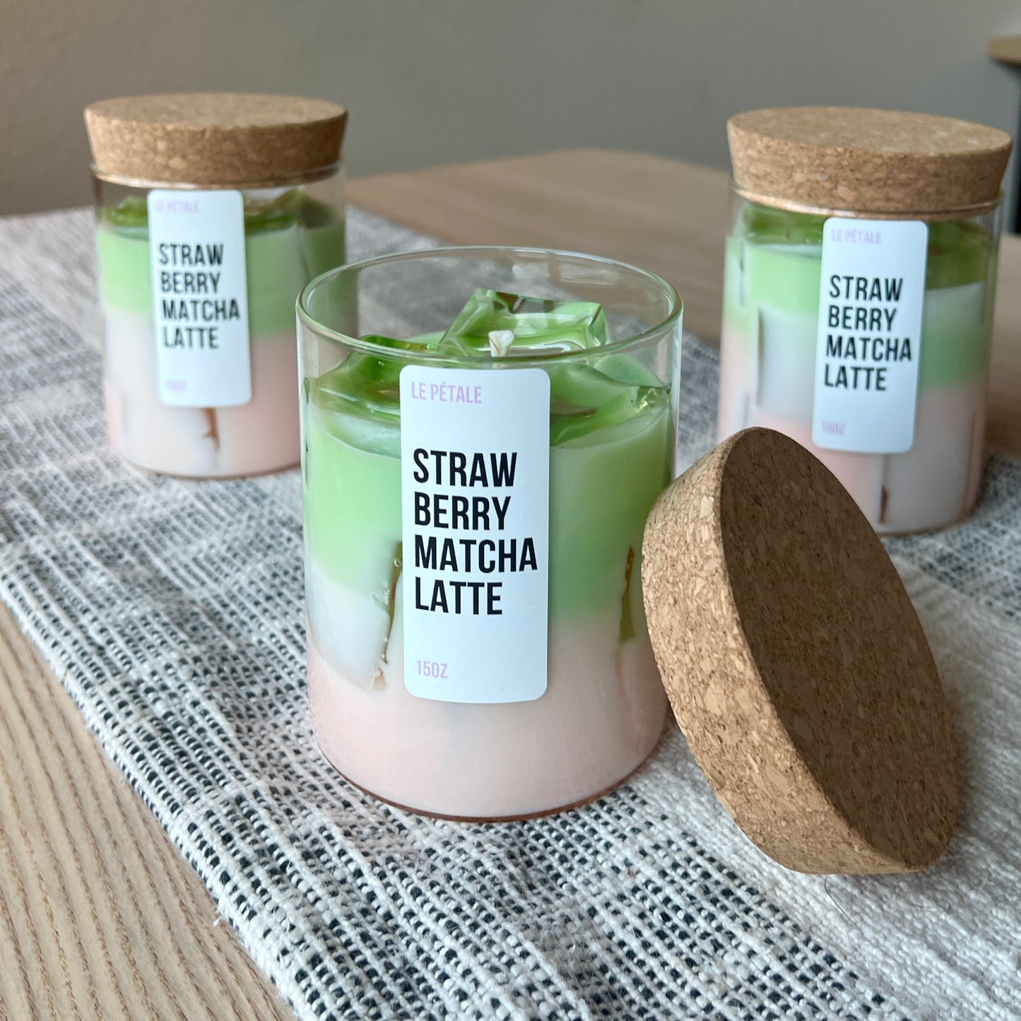 Strawberry Matcha Latte Candle 15 oz | Iced Strawberry Matcha Scented Handmade Candle | Strawberry and Matcha Scented Candle | Gift for Her