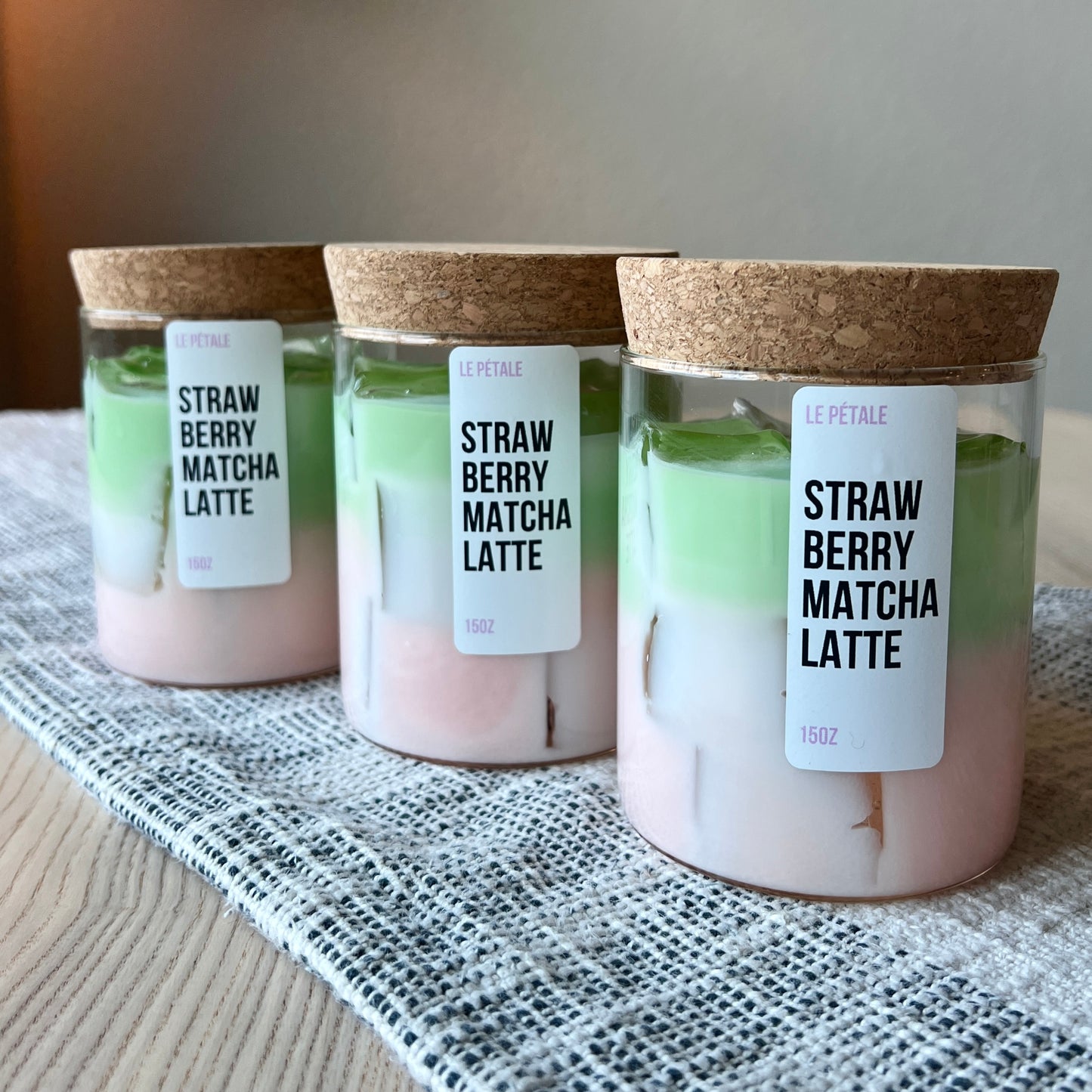 Strawberry Matcha Latte Candle 15 oz | Iced Strawberry Matcha Scented Handmade Candle | Strawberry and Matcha Scented Candle | Gift for Her