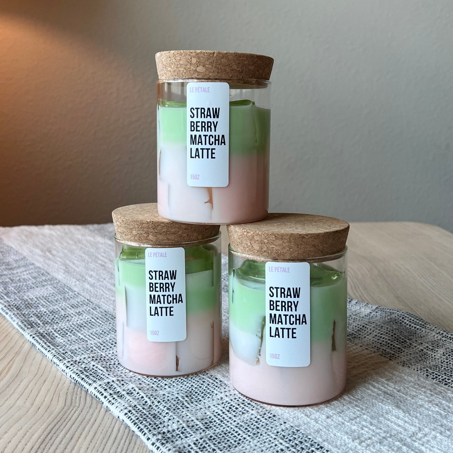 Strawberry Matcha Latte Candle 15 oz | Iced Strawberry Matcha Scented Handmade Candle | Strawberry and Matcha Scented Candle | Gift for Her